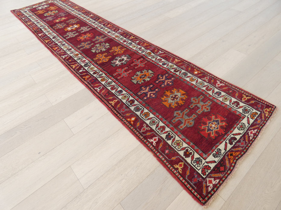 Vintage Hand Knotted Anatolian Turkish Hallway Runner Size: 376 x 93cm - Rugs Direct