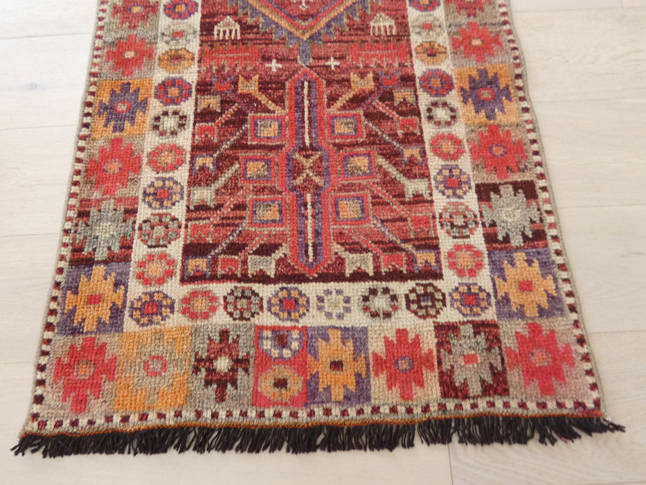 Vintage Hand Knotted Anatolian Turkish Hallway Runner Size: 375 x 75cm - Rugs Direct