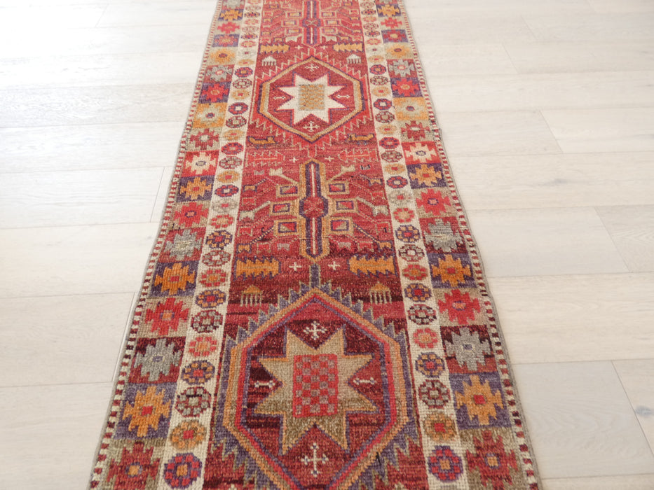 Vintage Hand Knotted Anatolian Turkish Hallway Runner Size: 375 x 75cm - Rugs Direct