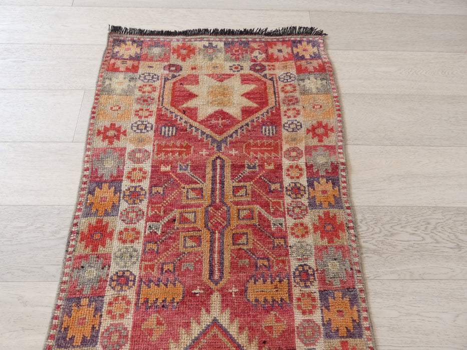 Vintage Hand Knotted Anatolian Turkish Hallway Runner Size: 375 x 75cm - Rugs Direct