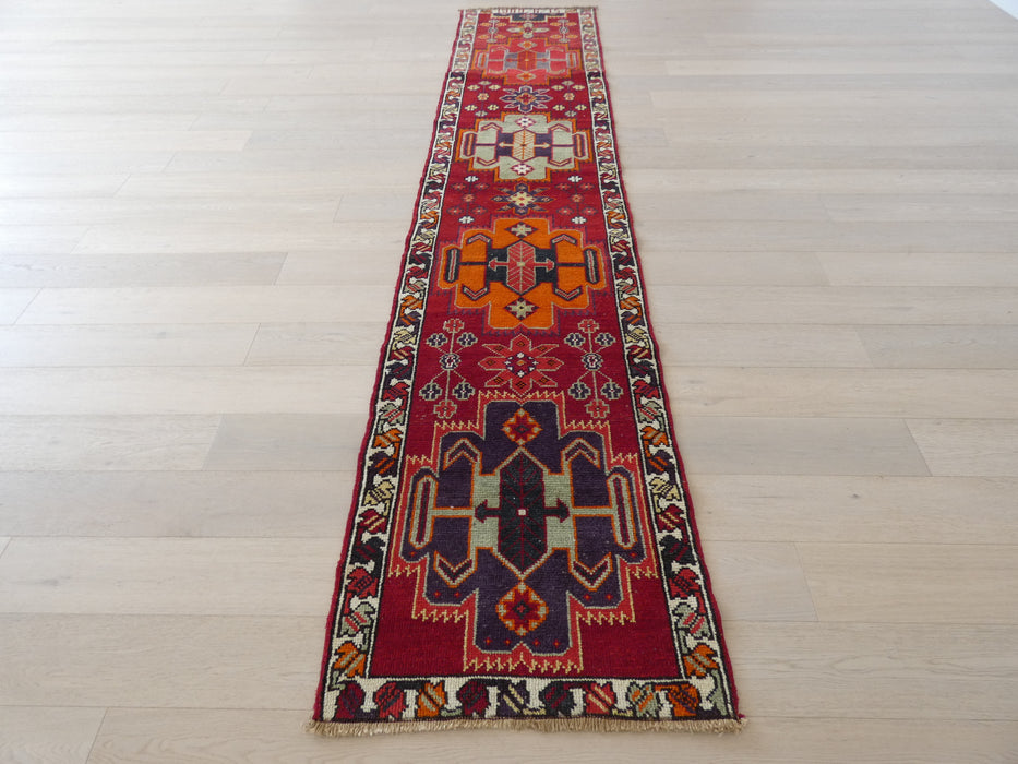 Vintage Hand Knotted Anatolian Turkish Hallway Runner Size: 403 x 85cm - Rugs Direct