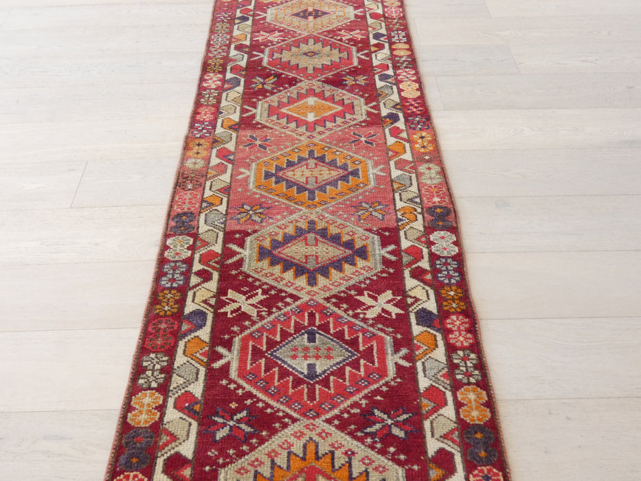 Vintage Hand Knotted Anatolian Turkish Hallway Runner Size: 370 x 76cm - Rugs Direct