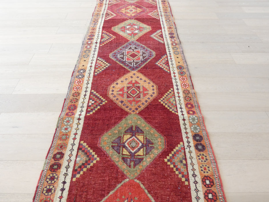 Vintage Hand Knotted Anatolian Turkish Hallway Runner Size: 411 x 101cm - Rugs Direct