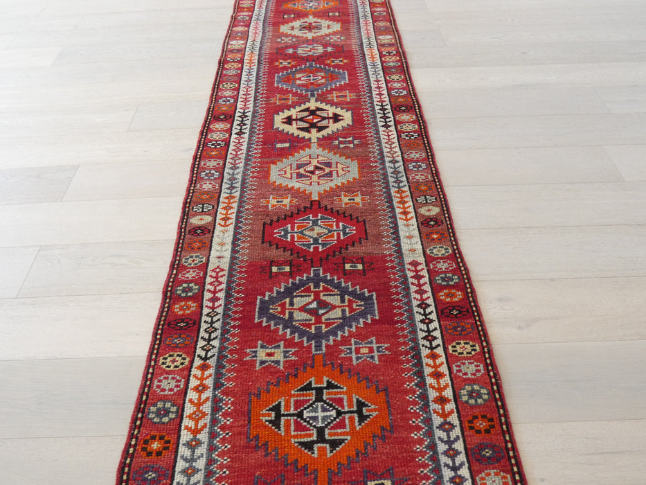 Vintage Hand Knotted Anatolian Turkish Hallway Runner Size: 373 x 87cm - Rugs Direct