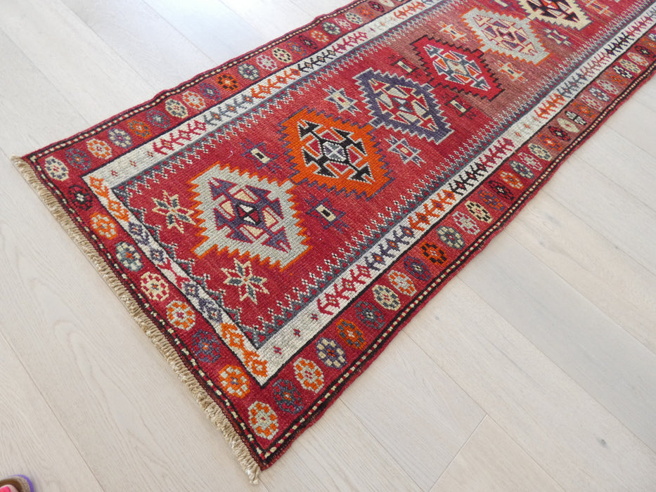 Vintage Hand Knotted Anatolian Turkish Hallway Runner Size: 373 x 87cm - Rugs Direct