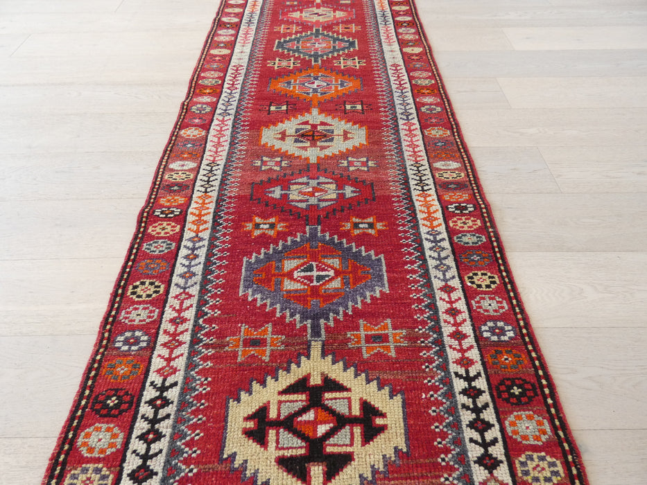 Vintage Hand Knotted Anatolian Turkish Hallway Runner Size: 373 x 87cm - Rugs Direct