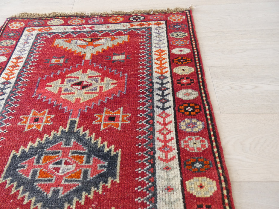 Vintage Hand Knotted Anatolian Turkish Hallway Runner Size: 373 x 87cm - Rugs Direct