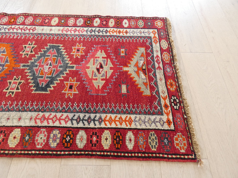 Vintage Hand Knotted Anatolian Turkish Hallway Runner Size: 373 x 87cm - Rugs Direct