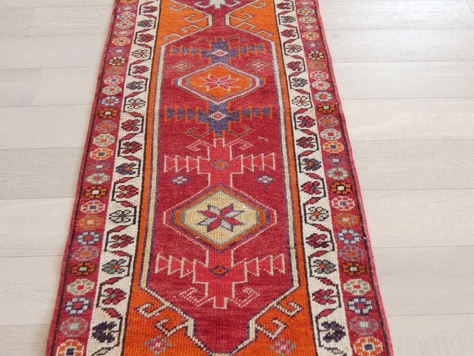 Vintage Hand Knotted Anatolian Turkish Hallway Runner Size: 365 x 90cm - Rugs Direct