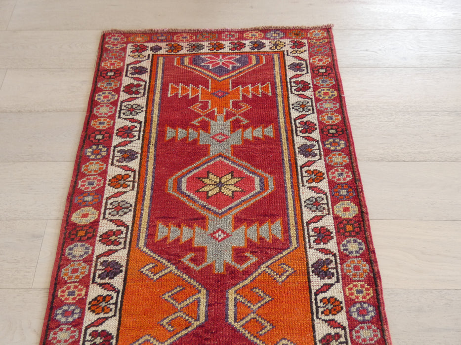 Vintage Hand Knotted Anatolian Turkish Hallway Runner Size: 365 x 90cm - Rugs Direct