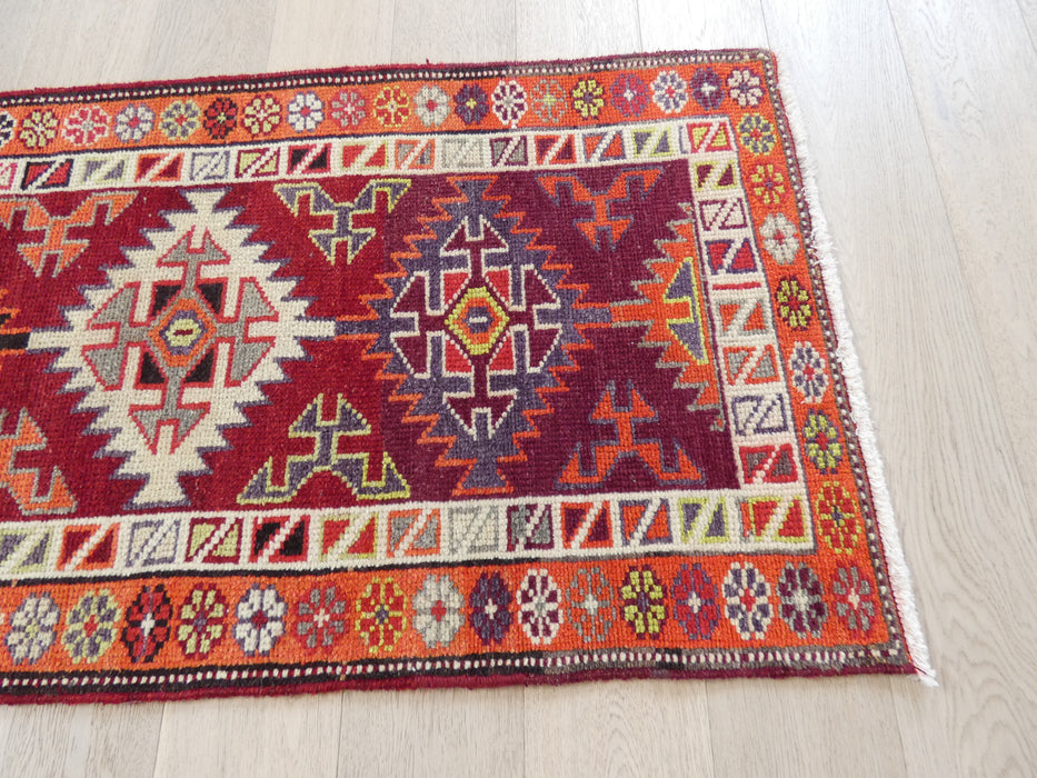 Vintage Hand Knotted Anatolian Turkish Hallway Runner Size: 396 x 84cm - Rugs Direct