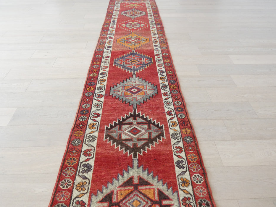 Vintage Hand Knotted Anatolian Turkish Hallway Runner Size: 392 x 87cm - Rugs Direct