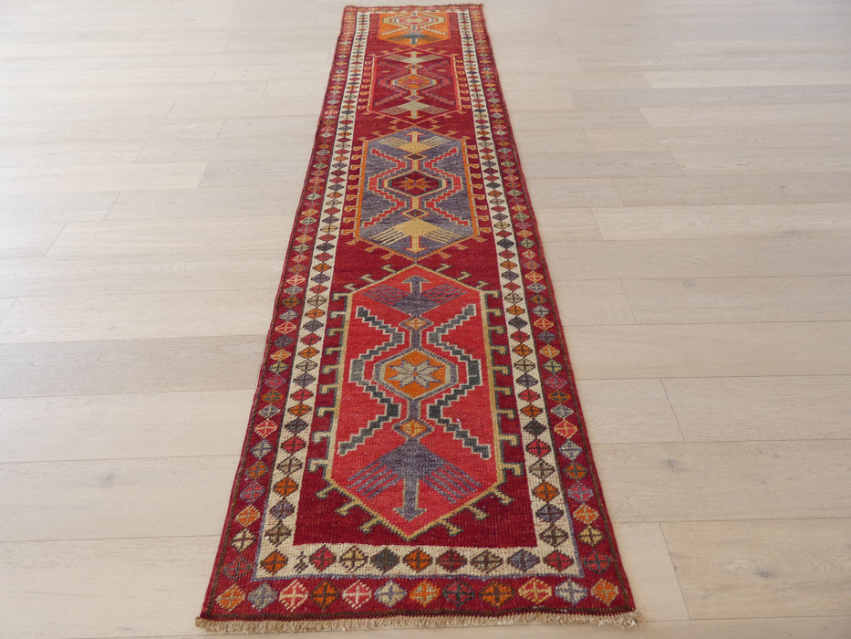 Vintage Hand Knotted Anatolian Turkish Hallway Runner Size: 346 x 86cm - Rugs Direct