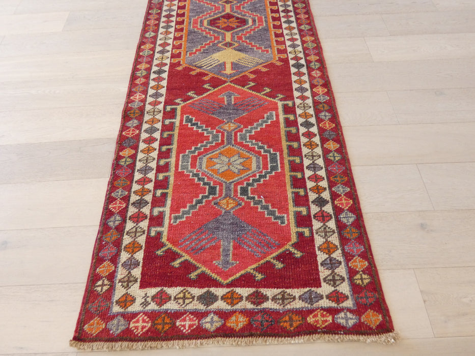 Vintage Hand Knotted Anatolian Turkish Hallway Runner Size: 346 x 86cm - Rugs Direct