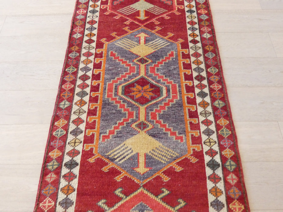 Vintage Hand Knotted Anatolian Turkish Hallway Runner Size: 346 x 86cm - Rugs Direct