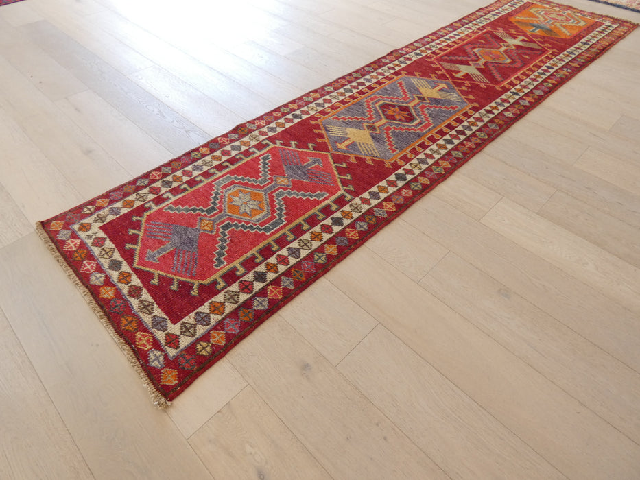 Vintage Hand Knotted Anatolian Turkish Hallway Runner Size: 346 x 86cm - Rugs Direct