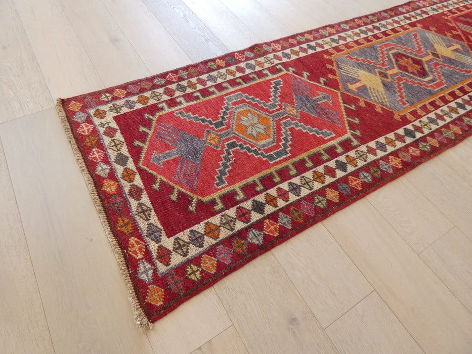 Vintage Hand Knotted Anatolian Turkish Hallway Runner Size: 346 x 86cm - Rugs Direct