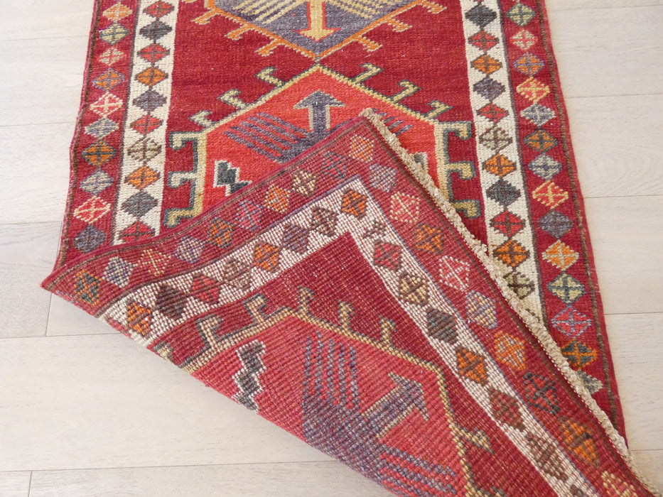 Vintage Hand Knotted Anatolian Turkish Hallway Runner Size: 346 x 86cm - Rugs Direct