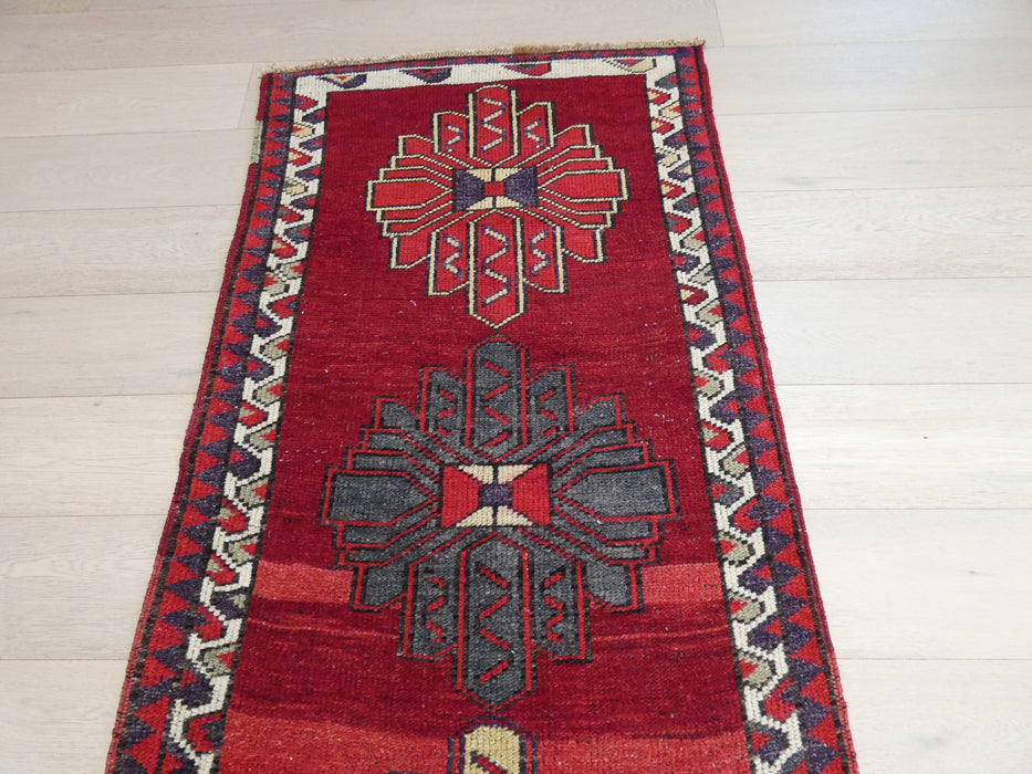 Vintage Hand Knotted Anatolian Turkish Hallway Runner Size: 380 x 89cm - Rugs Direct