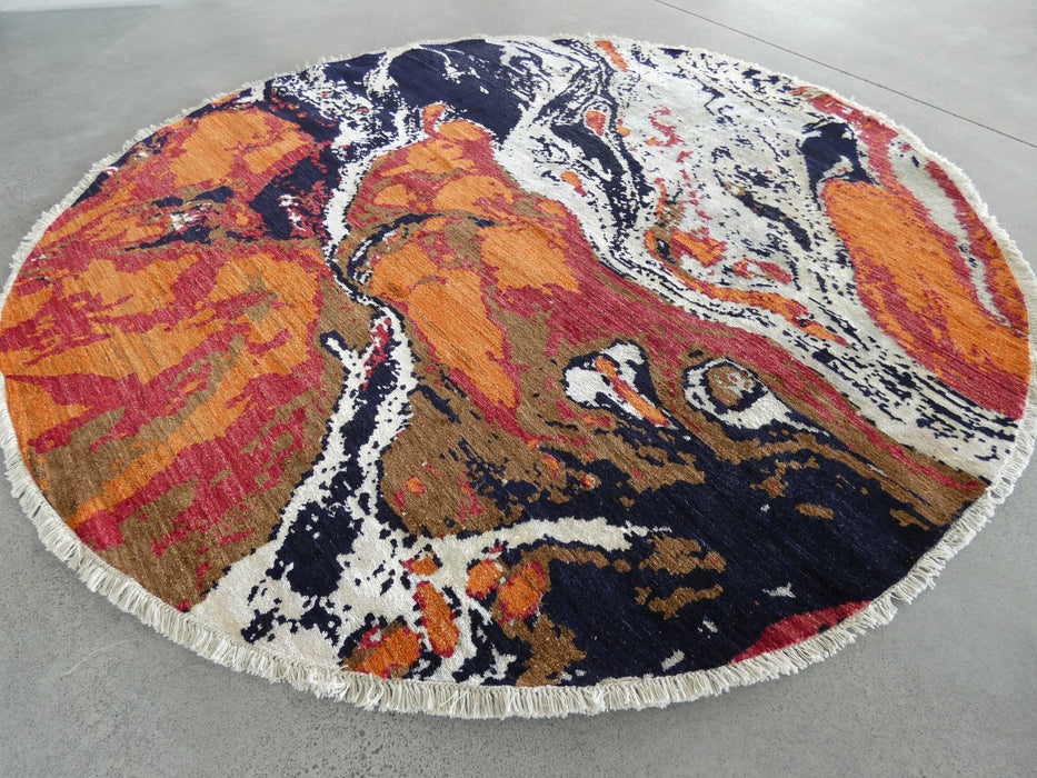 Spectacular Bamboo Silk & NZ Wool Hand Knotted Round Rug Size: 251 x 247cm - Rugs Direct