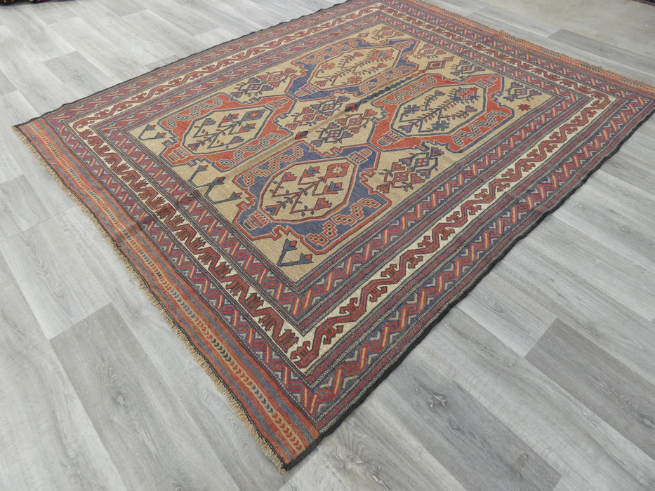 Stuning Handmade Afghan Design Saghari Kilim Rug 100% Wool Size: 255 x204cm - Rugs Direct