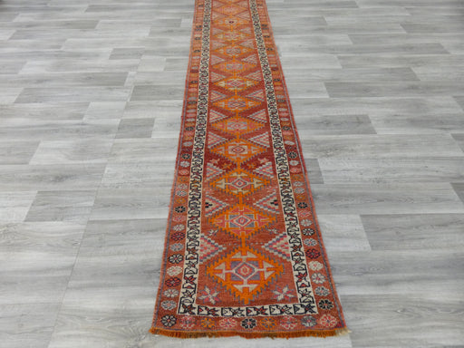 Vintage Hand Knotted Anatolian Turkish Hallway Runner Size: 374 x 80cm - Rugs Direct