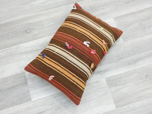 Turkish Hand Made Vintage Kilim Lumbar Pillow (40 x 60cm) - Rugs Direct