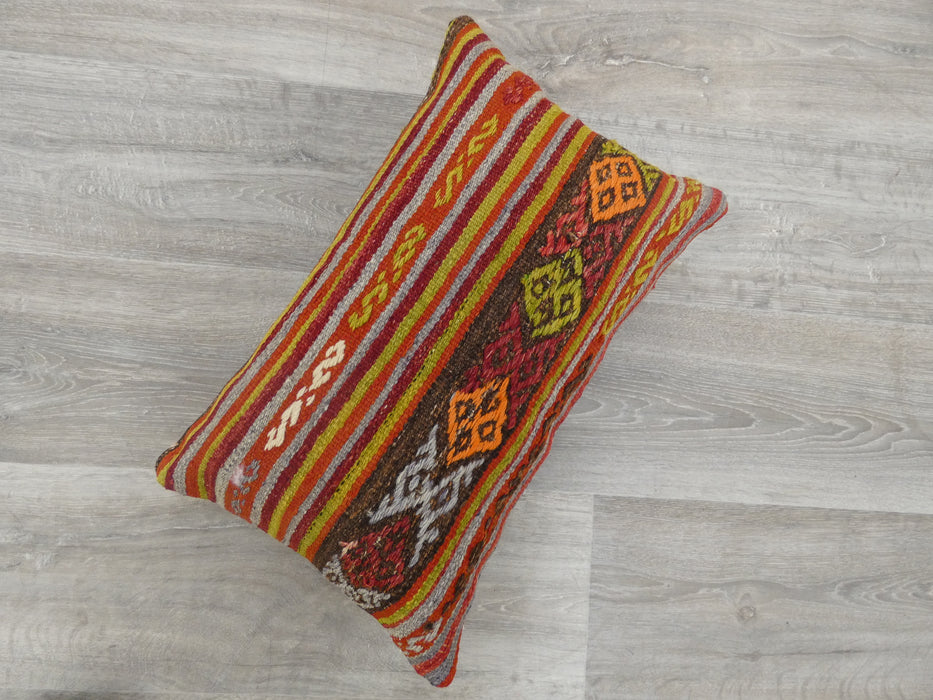 Turkish Hand Made Vintage Kilim Lumbar Pillow - Rugs Direct