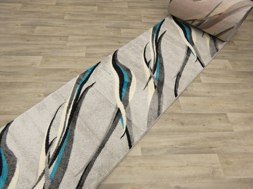 Aroha Abstract Modern Light Grey/Turquoise Turkish Hallway Runner 80cm Wide x Cut To Order - Rugs Direct