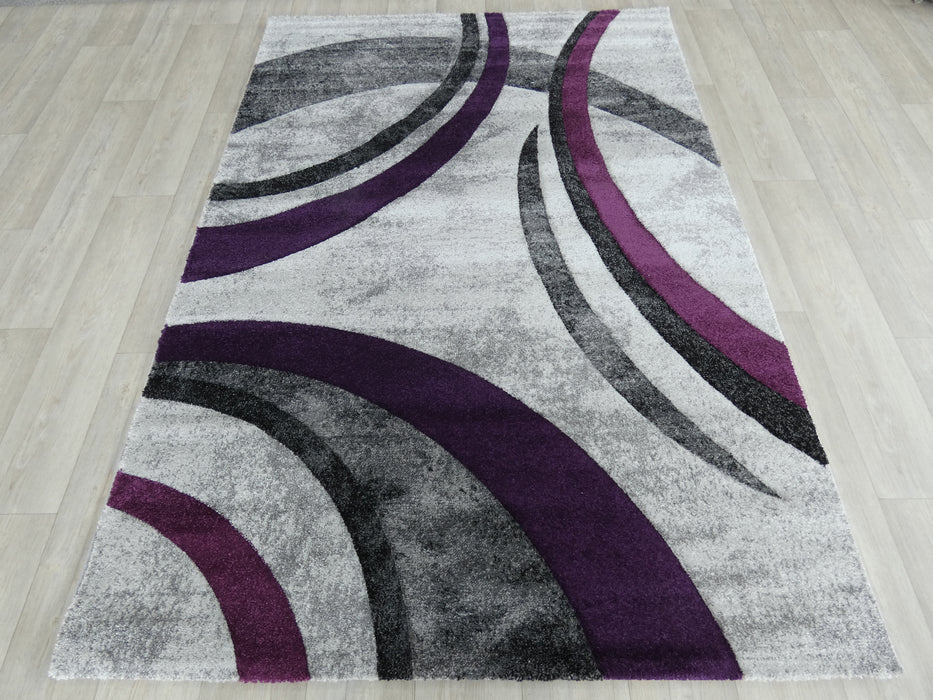 Abstract Modern Design Turkish Aroha Rug in Purple/ Grey/ Black - Rugs Direct