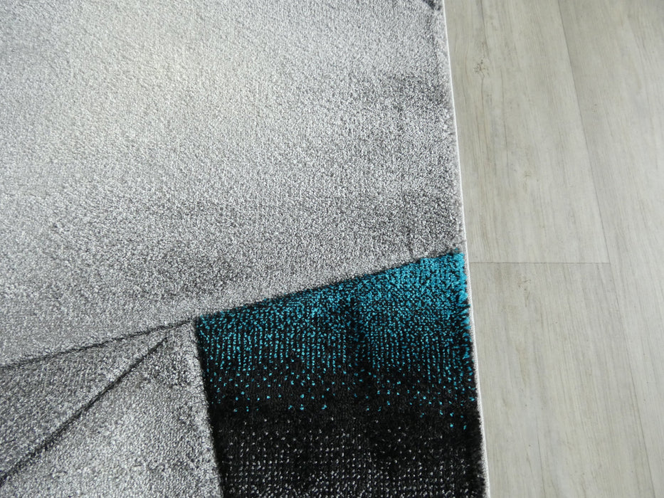 Abstract Modern Design Turkish Aroha Rug in Turquoise & Grey