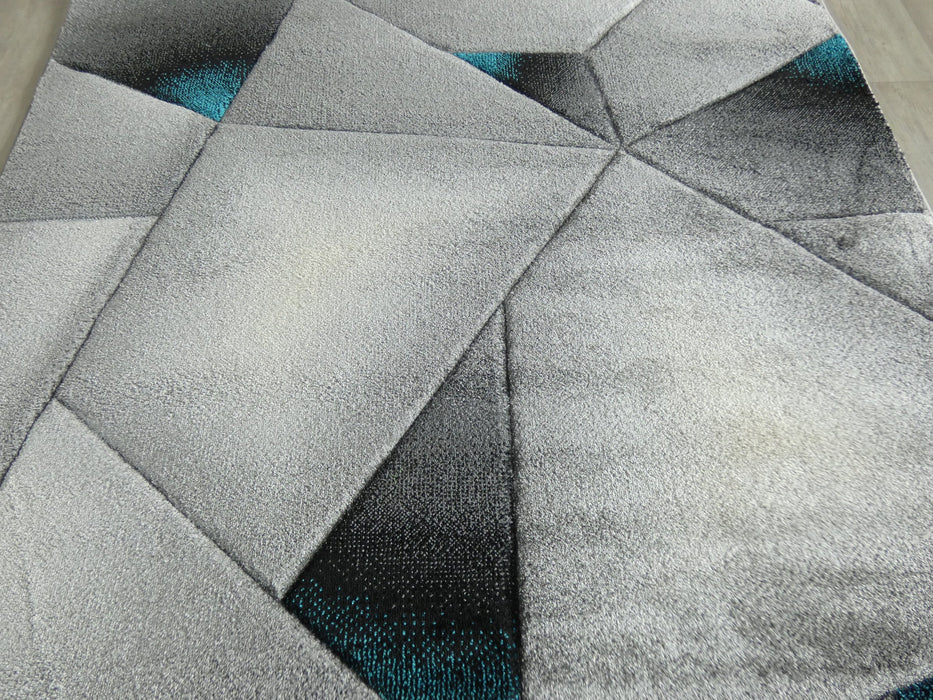 Abstract Modern Design Turkish Aroha Rug in Turquoise & Grey