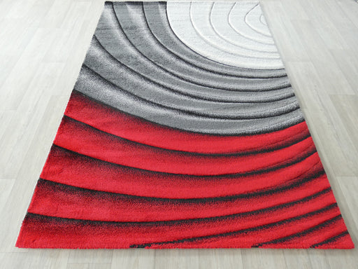 Swirl Abstract Style Aroha Rug in Red/ Grey/ White - Rugs Direct