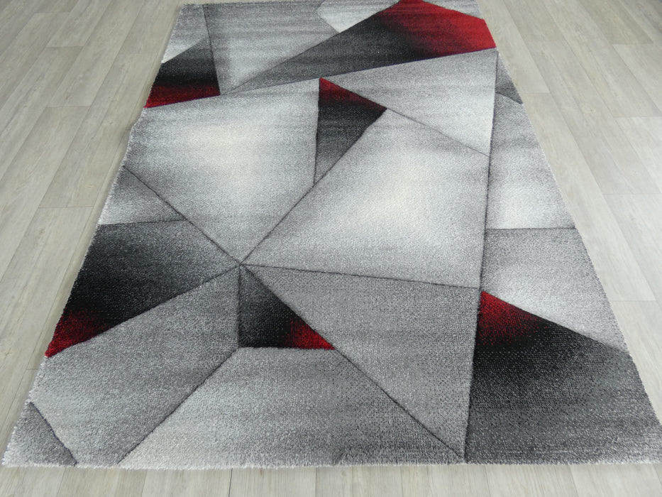 Abstract Modern Design Turkish Aroha Rug in Red & Grey - Rugs Direct