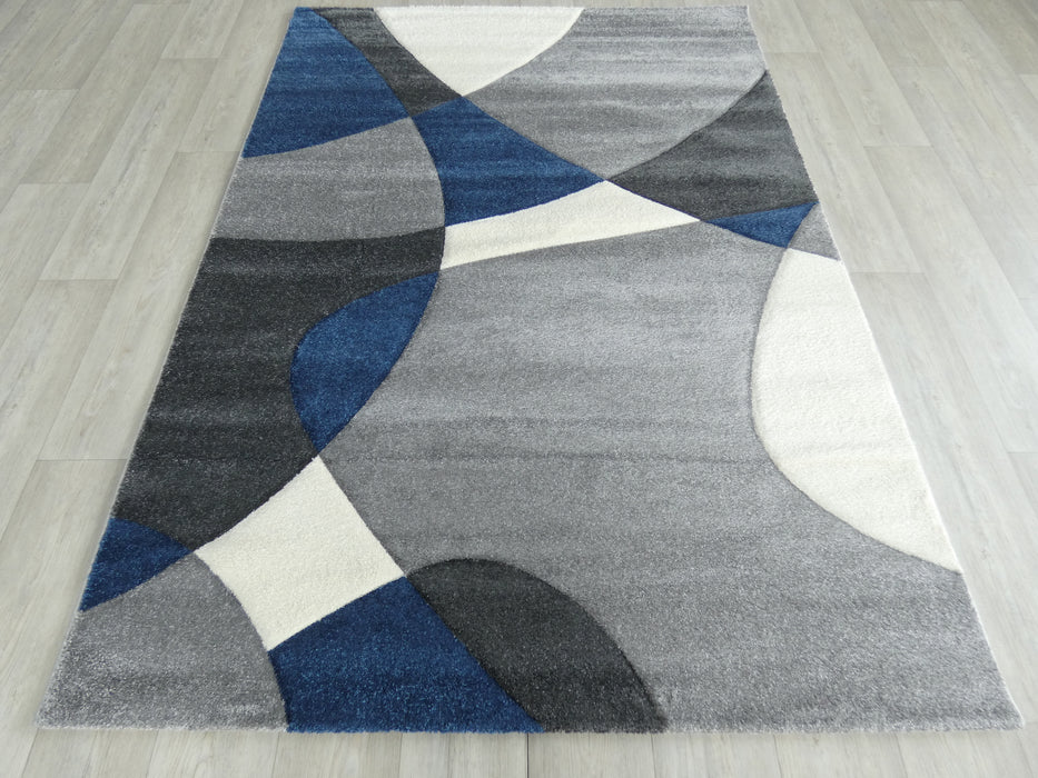 Abstract Modern Design Turkish Rug in Navy/ Grey/ White - Rugs Direct