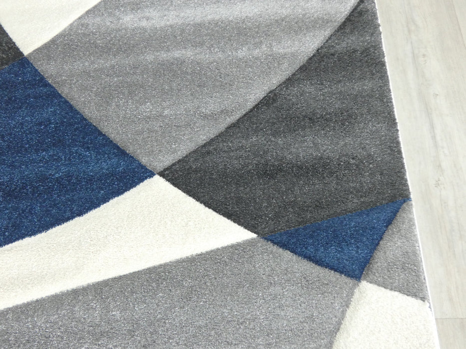 Abstract Modern Design Turkish Rug in Navy/ Grey/ White