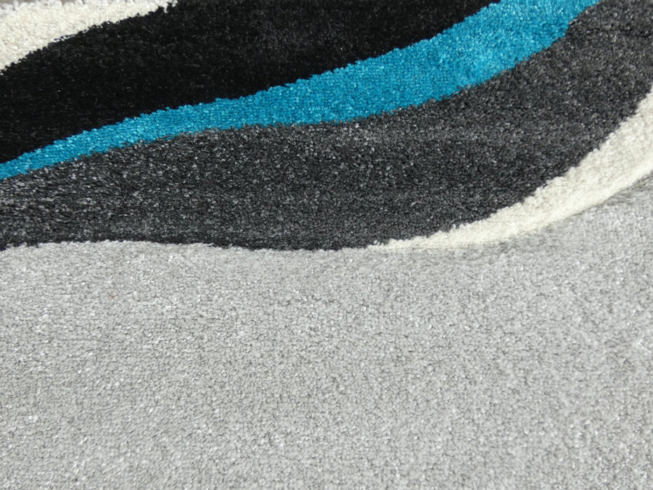 Abstract Modern Design Turkish Aroha Rug in Grey/ Turquoise/ Black