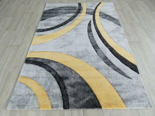 Abstract Modern Design Turkish Aroha Rug in Yellow/ Grey/ Black - Rugs Direct