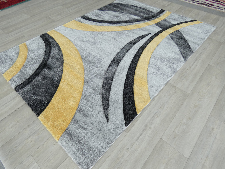 Abstract Modern Design Turkish Aroha Rug in Yellow/ Grey/ Black