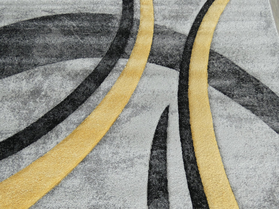 Abstract Modern Design Turkish Aroha Rug in Yellow/ Grey/ Black