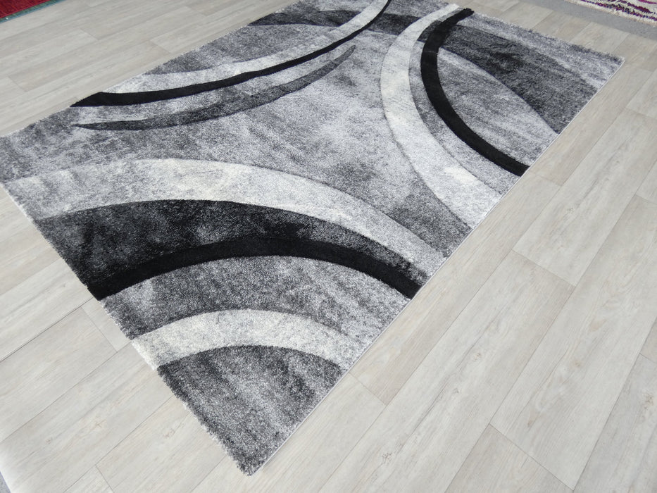 Abstract Modern Design Turkish Aroha Rug in Grey/ Light Grey/ Black
