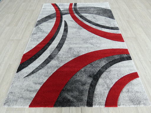 Abstract Modern Design Turkish Aroha Rug in Red/ Grey/ Black - Rugs Direct