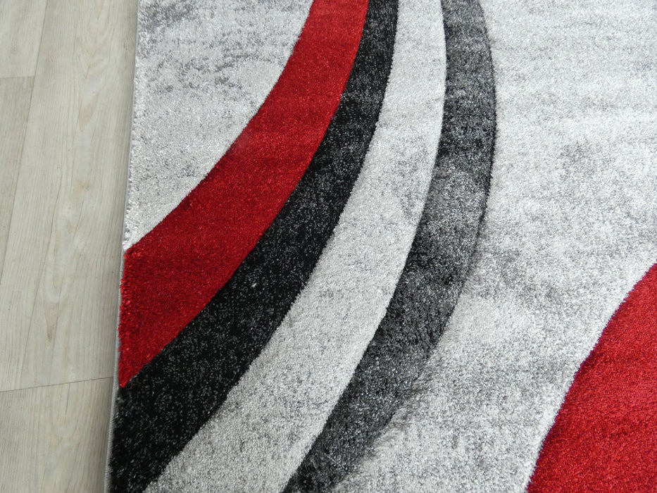 Abstract Modern Design Turkish Aroha Rug in Red/ Grey/ Black