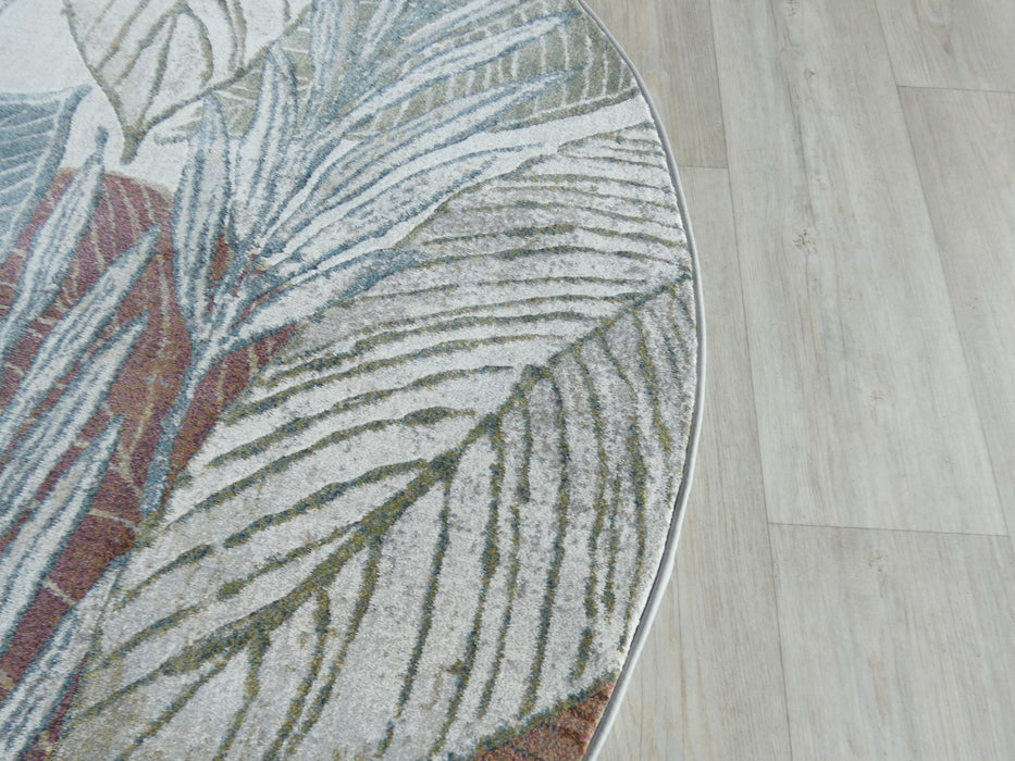 Galleria Botanic Leaf Design Argentum Round Rug - Rugs Direct