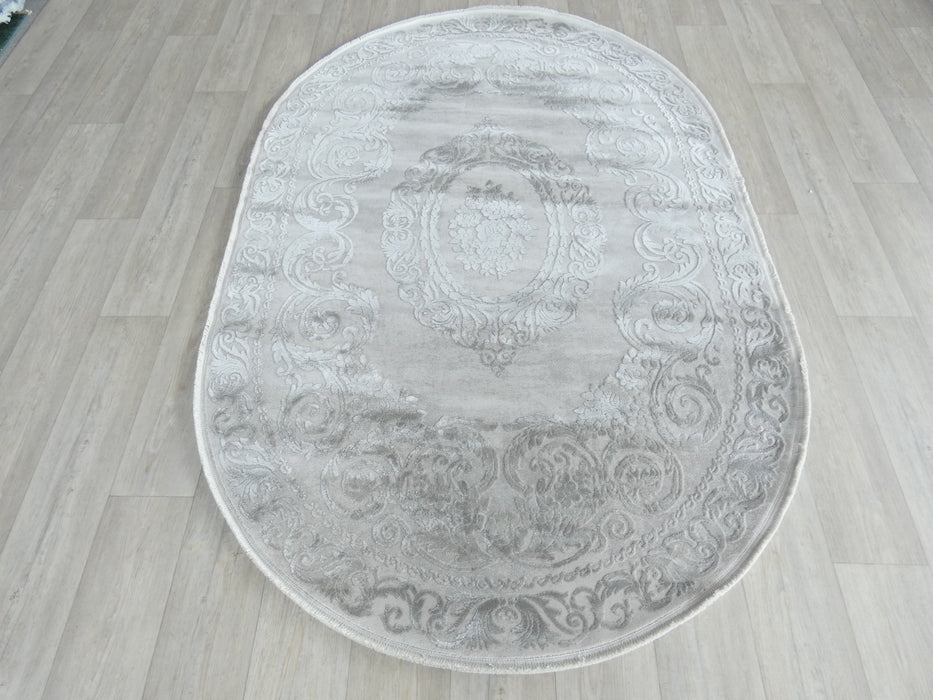 Luxurious Designer Grey Colour Oval Shape Rug Size: 160 x 230cm - Rugs Direct