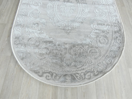 Luxurious Designer Grey Colour Oval Shape Rug Size: 120 x 180cm - Rugs Direct