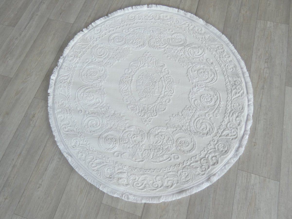 White Design Round Rug Luxurious Designer White Colour Round Rug — Rugs Direct