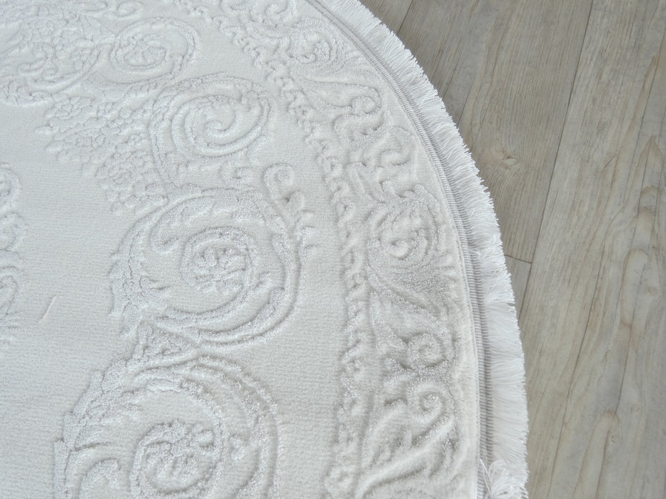 White Design Round Rug Luxurious Designer White Colour Round Rug — Rugs Direct
