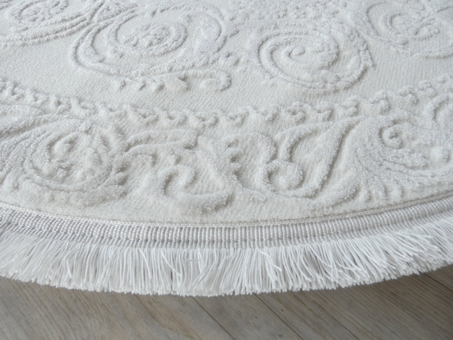 White Design Round Rug Luxurious Designer White Colour Round Rug — Rugs Direct