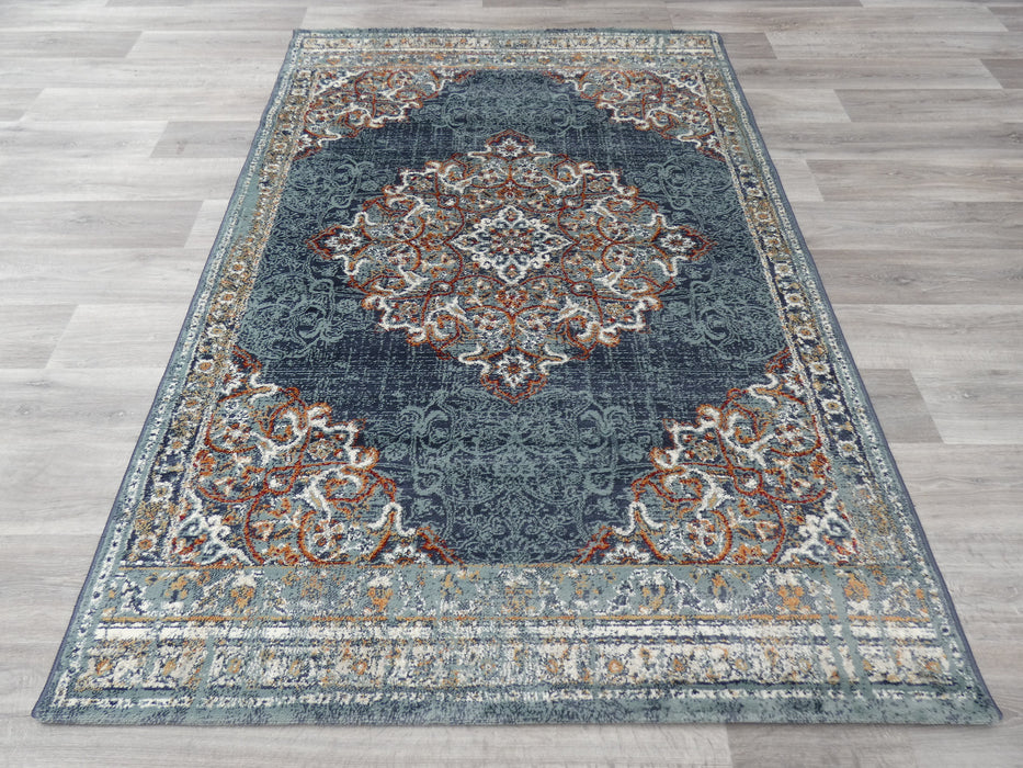 Faded Design Transitional Style Teal Blue Colour Rug - Rugs Direct